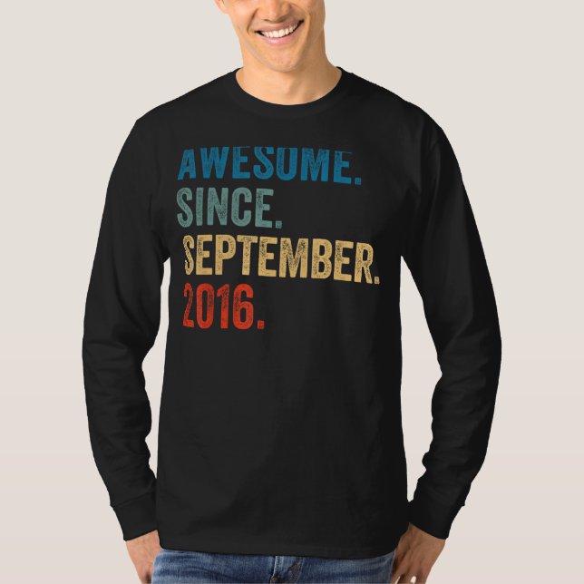 7 Years Old Awesome Since September 2016 7th Birth T-Shirt (Front)