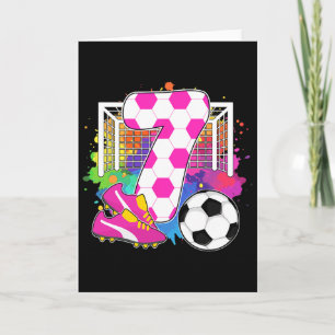 7 Years Old Birthday Girl 7th Birthday Soccer Them Card