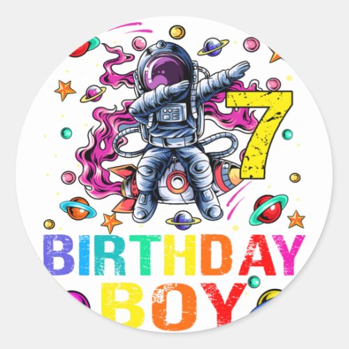 7 Years Old Boy Astronaut 7th Birthday Boy Space P Classic Round Sticker