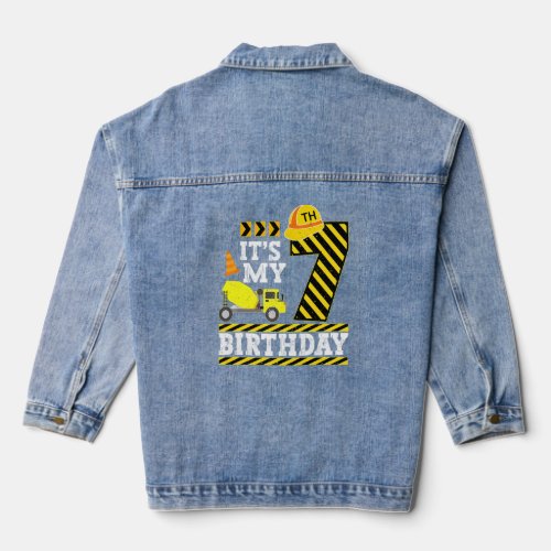 7 Years Old Boy Its My 7th Birthday Construction  Denim Jacket