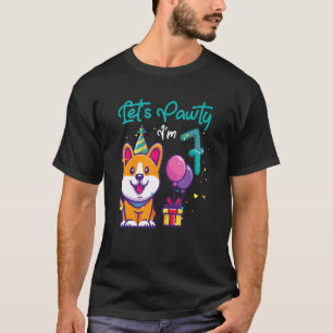 7 Years Old Corgi Dog 7th Birthday Let's Party Ou T-Shirt