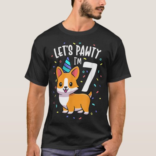 7 Years Old Corgi Dog Lover 7th Birthday Party Out T_Shirt