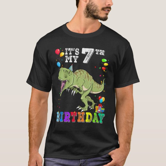 7 Years Old  It's My 7th Birthday Dinosaur Rex T-Shirt (Front)