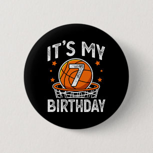7 Years Old Kids Bysketbyll Sport 7th Birthday Boy Button