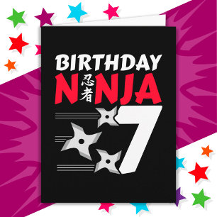 7 Years Old Ninja Party Stars Kids 7th Birthday Card