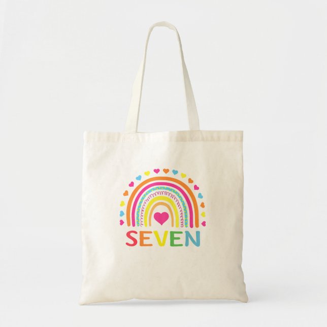 7 Years Old Rainbow 7th Birthday Gift For Girls Bo Tote Bag (Front)