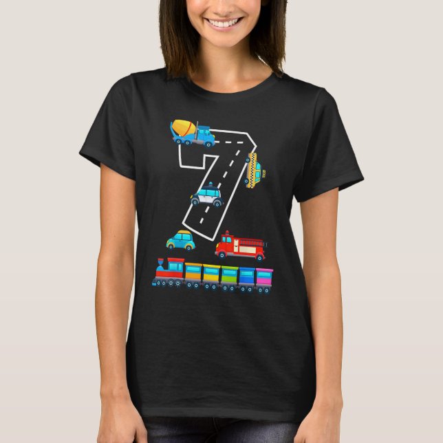 7 Years Old Transportation Birthday Car Train Plan T-Shirt (Front)