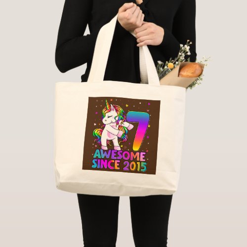 7 Years Old Unicorn Flossing 7th Birthday Girl Large Tote Bag