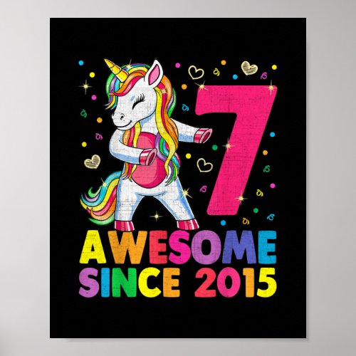 7 Years Old Unicorn Flossing 7th Birthday Girl Poster
