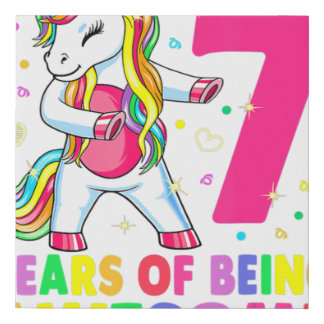 7 Years Old Unicorn Flossing 7th Birthday Girl Uni Faux Canvas Print
