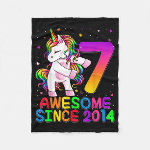 7 Years Old Unicorn Flossing 7th Birthday Unicorn Fleece Blanket