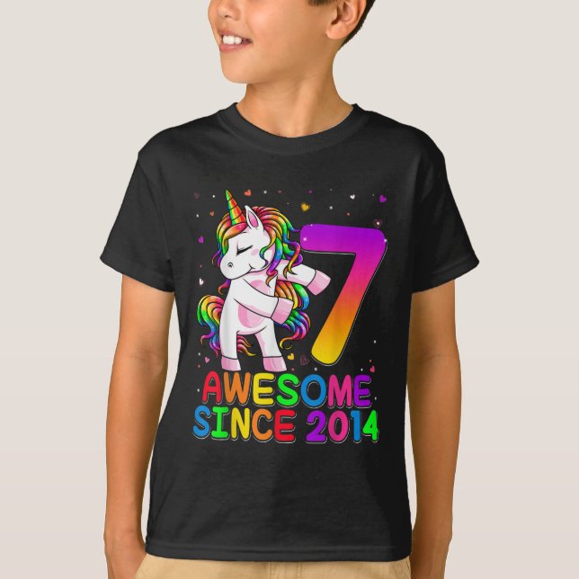 7 Years Old Unicorn Flossing 7th Birthday Unicorn T-Shirt (Front)