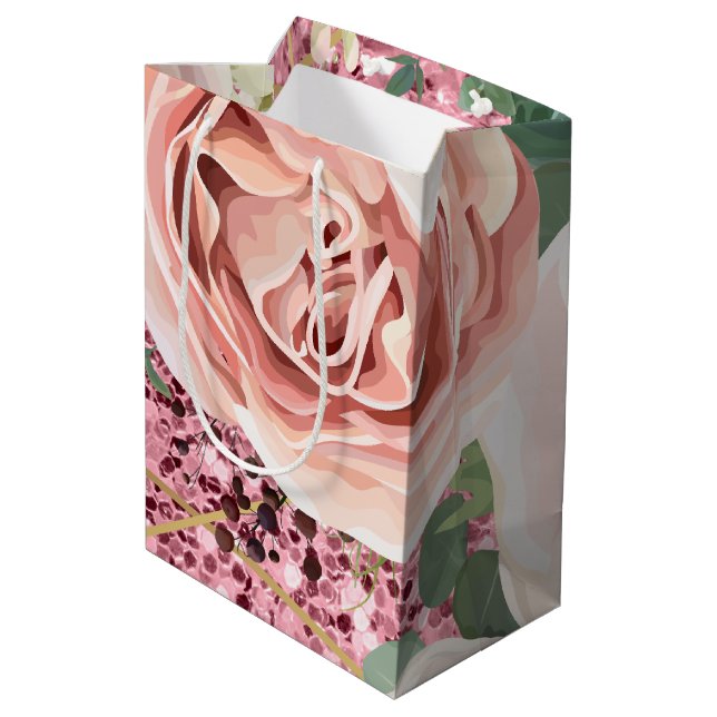 7lx4.5wx10h Medium Gift Bag Geometric Garden Rose (Back Angled)