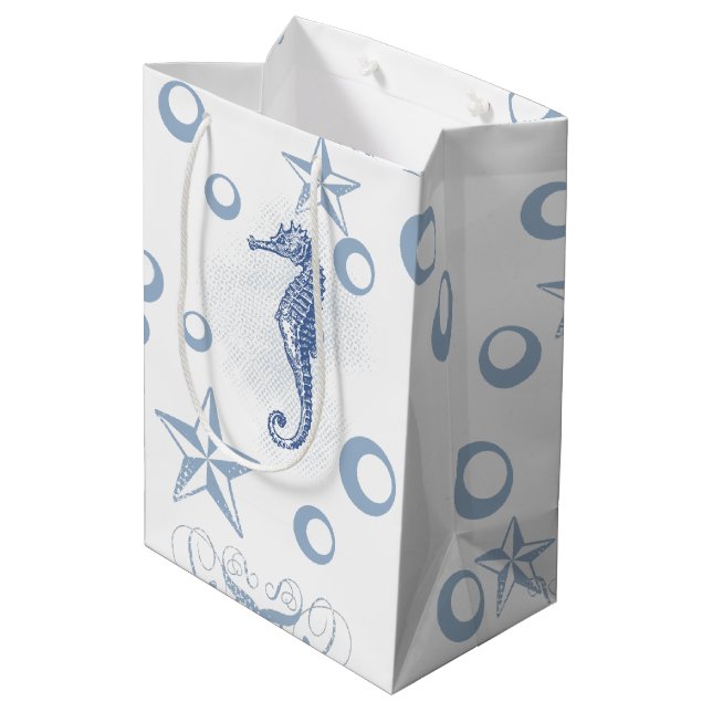 7lx4.5wx10h Medium Gift Bag Seahorse Ocean Beach (Back Angled)