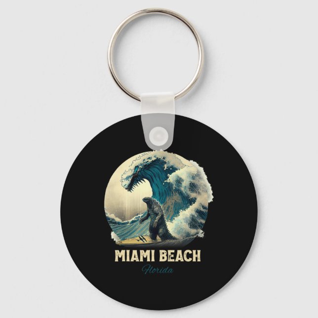 7miami Beach Florida Surfing Surfboard  Keychain (Front)