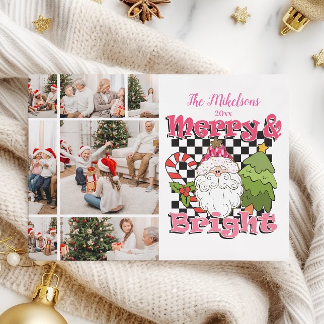 7Photo Checkered Merry & Bright Christmas Holiday Card (Creator Uploaded)