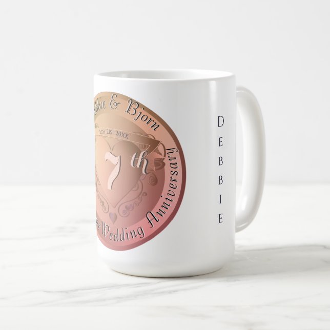 7th/22 Wedding Anniversary Copper  Coffee Mug (Front Right)
