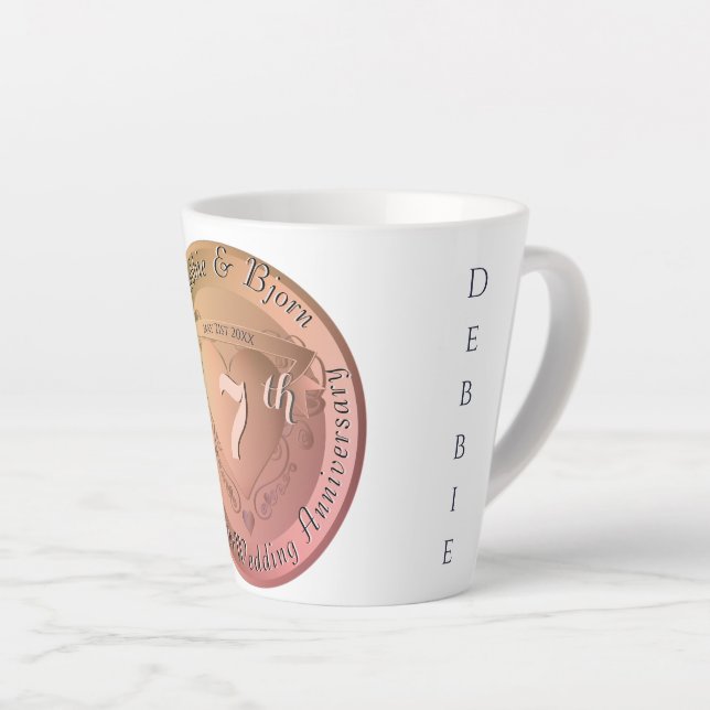 7th/22 Wedding Anniversary Copper  Latte Mug (Right Angle)