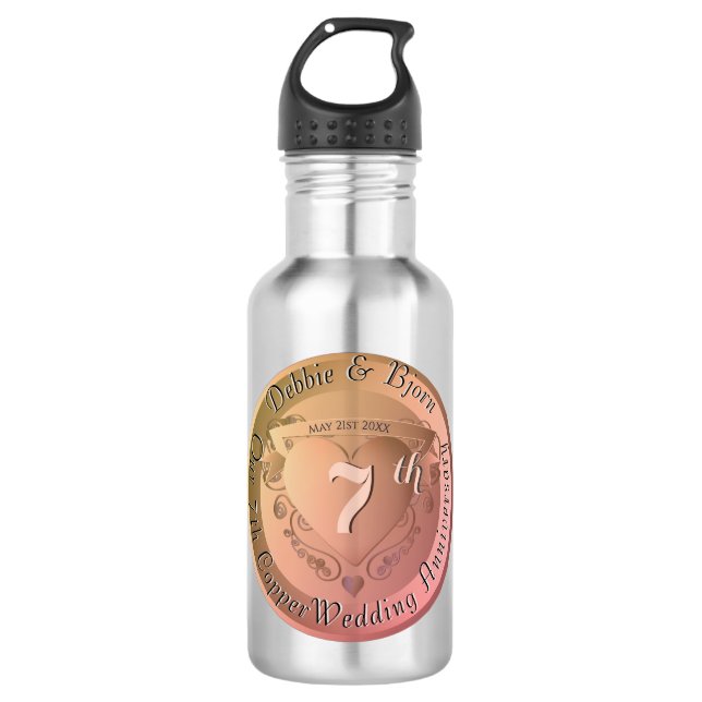 7th/22 Wedding Anniversary Copper  Stainless Steel Water Bottle (Front)