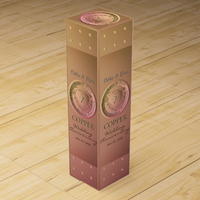 7th,22nd Wedding Anniversary Copper Medallion Wine Box (Back)