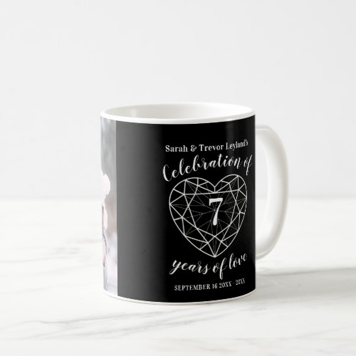 7th anniversary black onyx heart custom photo coffee mug