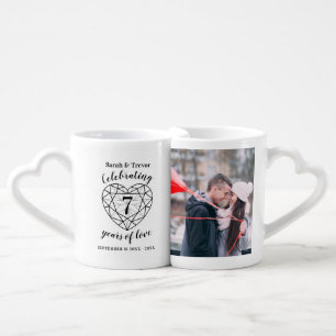 7th anniversary black onyx heart custom photo coffee mug set