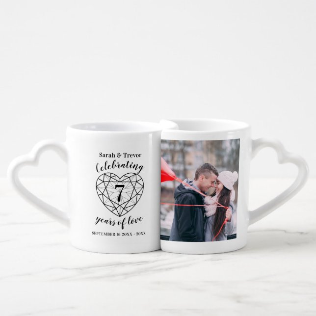 7th anniversary black onyx heart custom photo coffee mug set (Front Nesting)