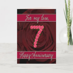 7th anniversary card with roses and leaves