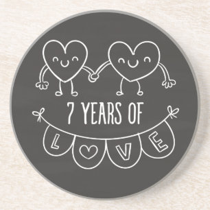 7th Anniversary Gift Chalk Hearts Drink Coaster
