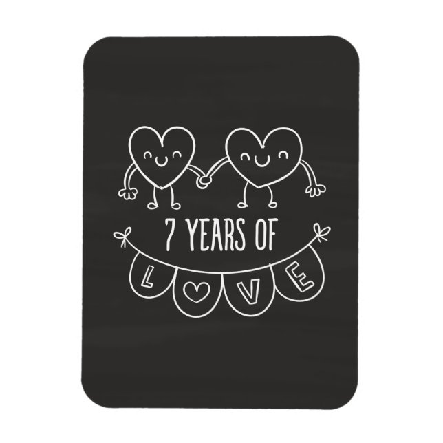 7th Anniversary Gift Chalk Hearts Magnet (Vertical)