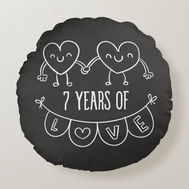 7th Anniversary Gift Chalk Hearts Round Pillow (Front)