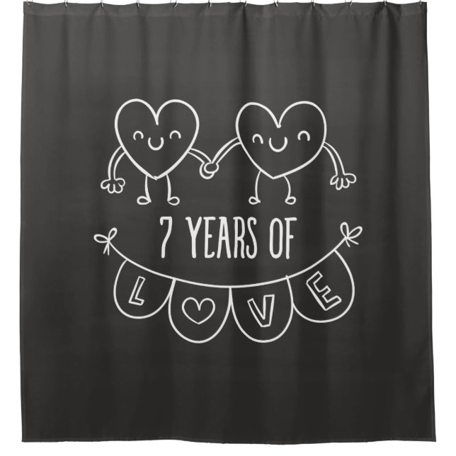 7th Anniversary Gift Chalk Hearts Shower Curtain (Front)