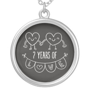 7th Anniversary Gift Chalk Hearts Silver Plated Necklace