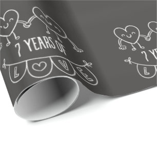 7th Anniversary Gift Chalk Hearts Wrapping Paper