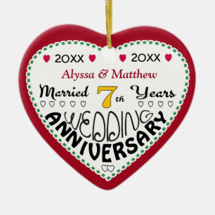 7th Anniversary Gift Heart Shaped Christmas Ceramic Ornament