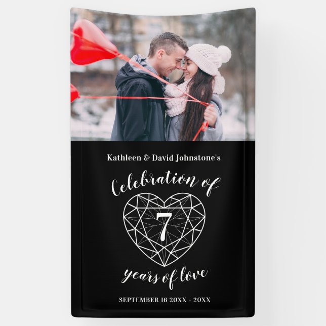 7th anniversary onyx heart personalized photo banner (Vertical)