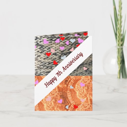 7th Anniversary Wool and Copper Heart Keepsake 2 Card