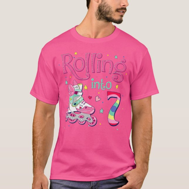 7Th Bday Rolling Into 7 Birthday Girl Roller Skate T-Shirt (Front)