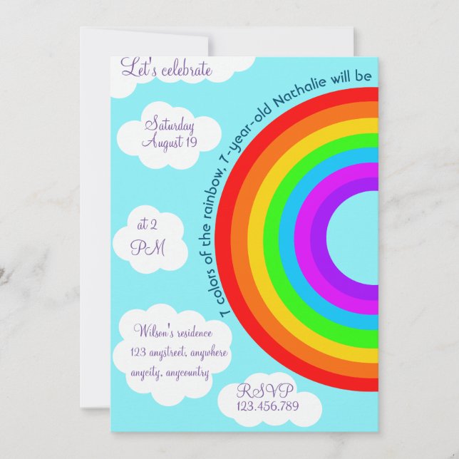 7th birthday 7 Rainbow colors Invitation (Front)