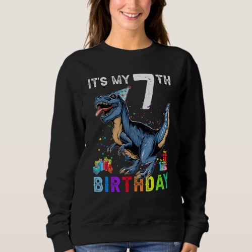 7th Birthday  7 Year Old  Boy Dino Rex Dinosaur Sweatshirt