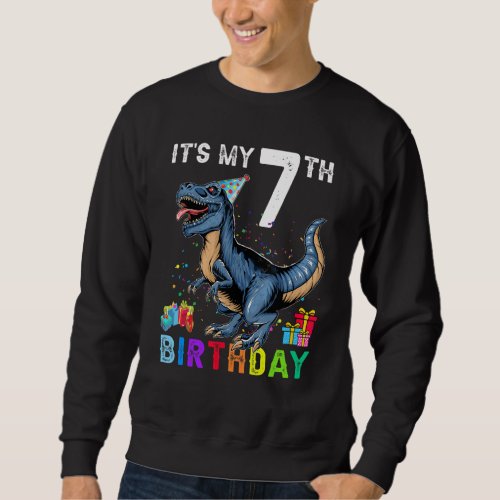 7th Birthday  7 Year Old  Boy Dino Rex Dinosaur Sweatshirt