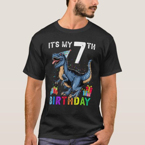 7th Birthday  7 Year Old  Boy Dino Rex Dinosaur T_Shirt
