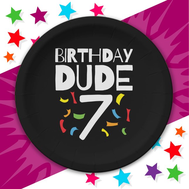 7th Birthday 7 Year Old Boy Party Birthday Dude 7 Paper Plates (Creator Uploaded)