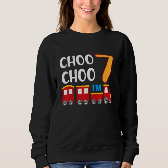 7th Birthday 7 Year Old Boy Train Wagon Railroad Sweatshirt (Front)