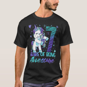 7th Birthday 7 Year Old Girl Flossing Unicorn Par T-Shirt