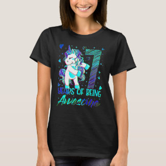 7th Birthday  7 Year Old Girl Flossing Unicorn Par T-Shirt