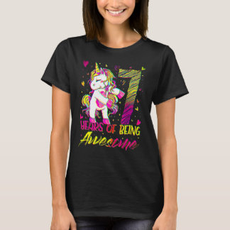 7th Birthday 7 Year Old Girl Flossing Unicorn Par T-Shirt
