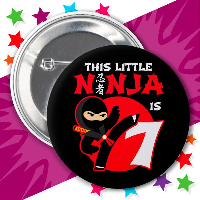 7th Birthday 7 Year Old Kids Party Little Ninja 7 Button (Creator Uploaded)