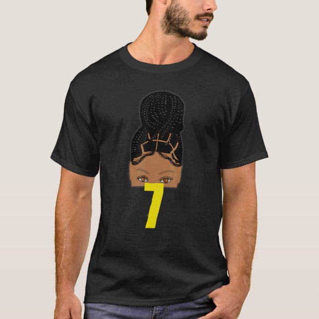 7th Birthday African American Young Girl Braided H T-Shirt (Front)