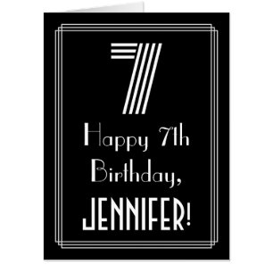 7th Birthday — Art Deco Inspired Look “7” + Name Card